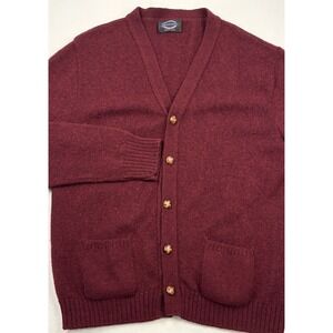 VTG 70s/80s Jantzen Wool Cardigan Sweater Pockets Maroon Men's L  Academia EUC